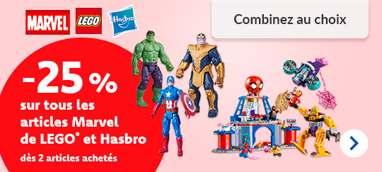 Profitez de -25 % dès 2 articles achetés dans les collections Marvel de LEGO® & Hasbro. À ne pas manquer !