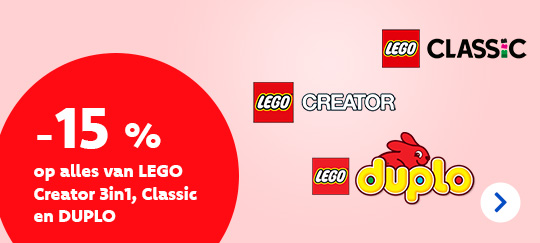 Profiteer t.e.m. 24 september van 15 % korting op alles van LEGO Creator 3in1, Classic en DUPLO! Vind je favorieten en ga voor nieuw bouwavontuur in je LEGO-wereld.