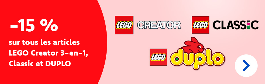 Jusqu’au 24 septembre inclus, profitez de -15 % sur tous les articles LEGO Creator 3-en-1, Classic et DUPLO ! Place aux constructions !