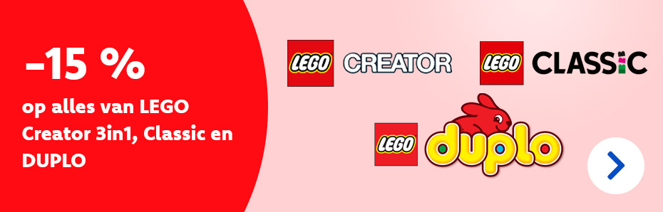 Profiteer t.e.m. 24 september van 15 % korting op alles van LEGO Creator 3in1, Classic en DUPLO! Vind je favorieten en ga voor nieuw bouwavontuur in je LEGO-wereld.