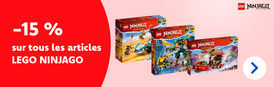 Jusqu’au 1er octobre inclus, profitez de -15 % sur tous les articles LEGO NINJAGO ! Trouvez vos préférés et bâtissez votre univers LEGO.
