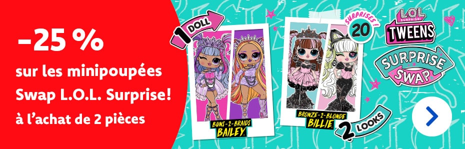 Tu raffoles des L.O.L. Suprise!, et surtout des Swap ? Profite de 25 % de réduction sur les plus chouettes minipoupées !