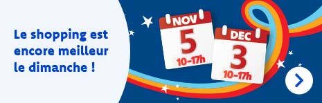 Nos magasins seront également ouverts le dimanche spécialement pour la Saint-Nicolas (et pour vous, bien sûr). Consultez nos heures d’ouverture adaptées.