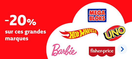 Du 21/3 au 7/4/2024 inclus, tous les articles Barbie, Fisher-Price, Mega Bloks, Hot Wheels et Uno sont à -20 %. Profitez-en !