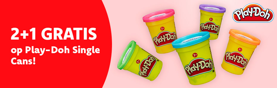 Laat je creativiteit de vrije loop met Play-Doh! Nog t.e.m. 31/12 koop je 2 Play-Doh Single Cans en ontvang je de derde helemaal gratis.