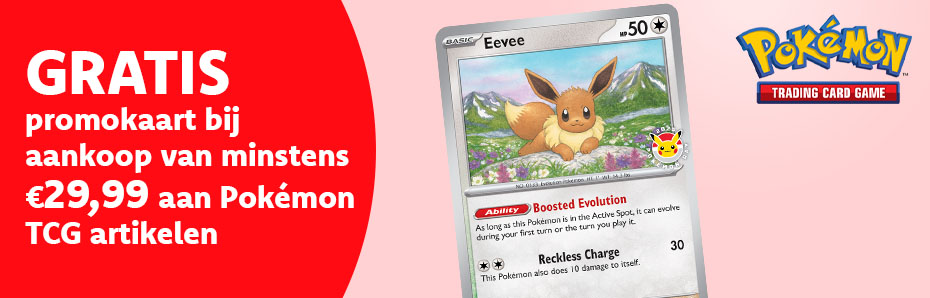 GRATIS oversize Pokemon promokaart Eevee bav minstens €29,99
