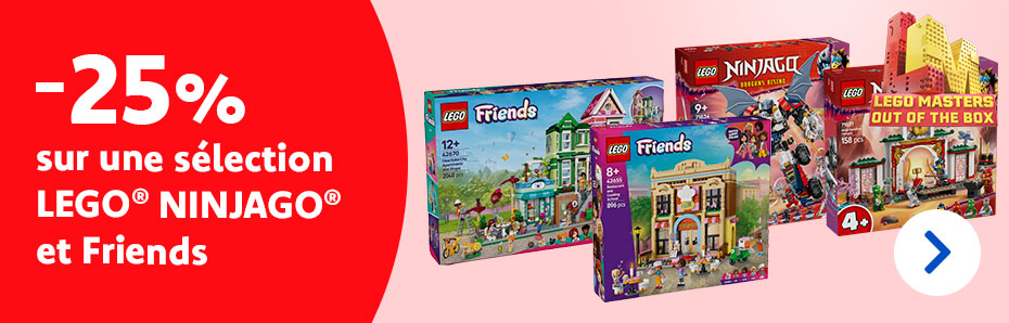 Profitez de 25 % de réduction sur une sélection de sets LEGO® NINJAGO® et Friends du 22 au 28 mars inclus.