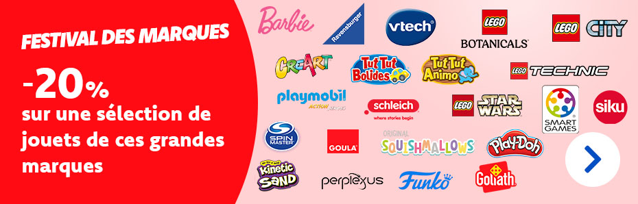 Festival des marques: 20 % de réduction sur une sélection de jouets de grandes marques !