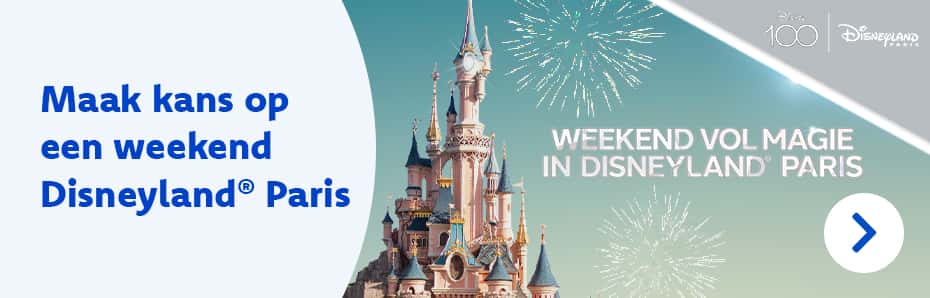 Maak kans op een Weekend vol Magie in Disneyland® Paris of 1 van de 50 Disney-pakketten. Deelnemen kan nog t.e.m. 25/6/2023.